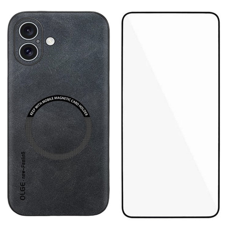 WANLONFENG YBP-serien för iPhone 16 magnetfodral med härdat glasfilm PU-läder + TPU-telefonfodral
