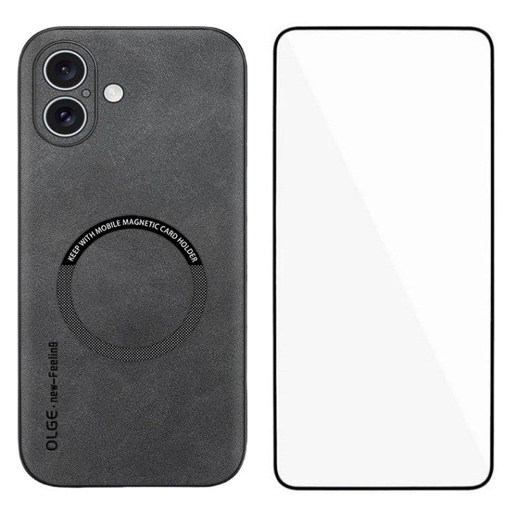 WANLONFENG YBP-serien för iPhone 16 magnetfodral med härdat glasfilm PU-läder + TPU-telefonfodral