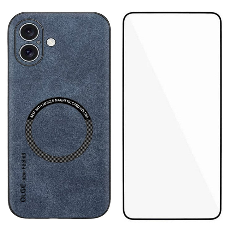 WANLONFENG YBP-serien för iPhone 16 magnetfodral med härdat glasfilm PU-läder + TPU-telefonfodral