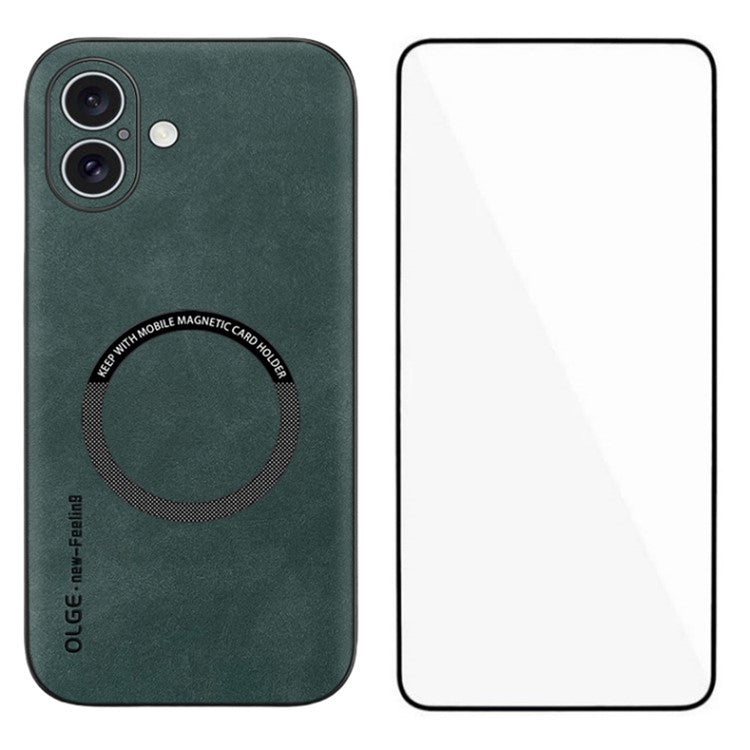 WANLONFENG YBP-serien för iPhone 16 magnetfodral med härdat glasfilm PU-läder + TPU-telefonfodral