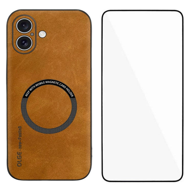 WANLONFENG YBP-serien för iPhone 16 magnetfodral med härdat glasfilm PU-läder + TPU-telefonfodral