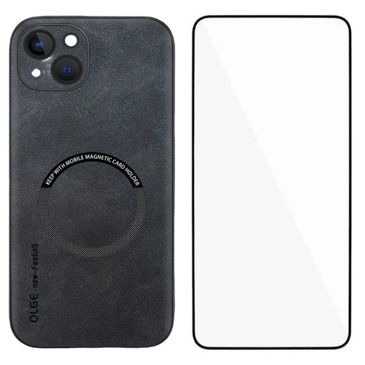 WANLONFENG YBP-serien för iPhone 15 magnetfodral med härdat glasfilm PU-läder + TPU-telefonfodral