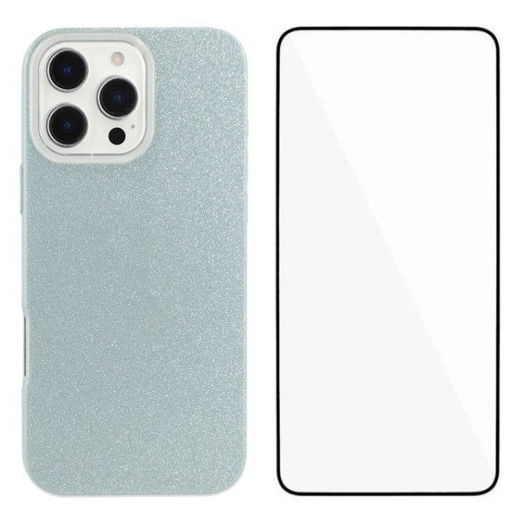 WANLONFENG XL2-serien för iPhone 16 Pro Max-fodral IMD Glitter TPU-telefonskal med härdat glasfilm