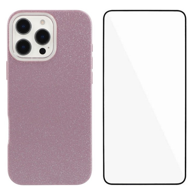 WANLONFENG XL2-serien för iPhone 16 Pro Max-fodral IMD Glitter TPU-telefonskal med härdat glasfilm