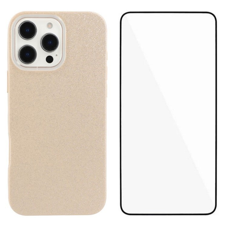 WANLONFENG XL2-serien för iPhone 16 Pro Max-fodral IMD Glitter TPU-telefonskal med härdat glasfilm