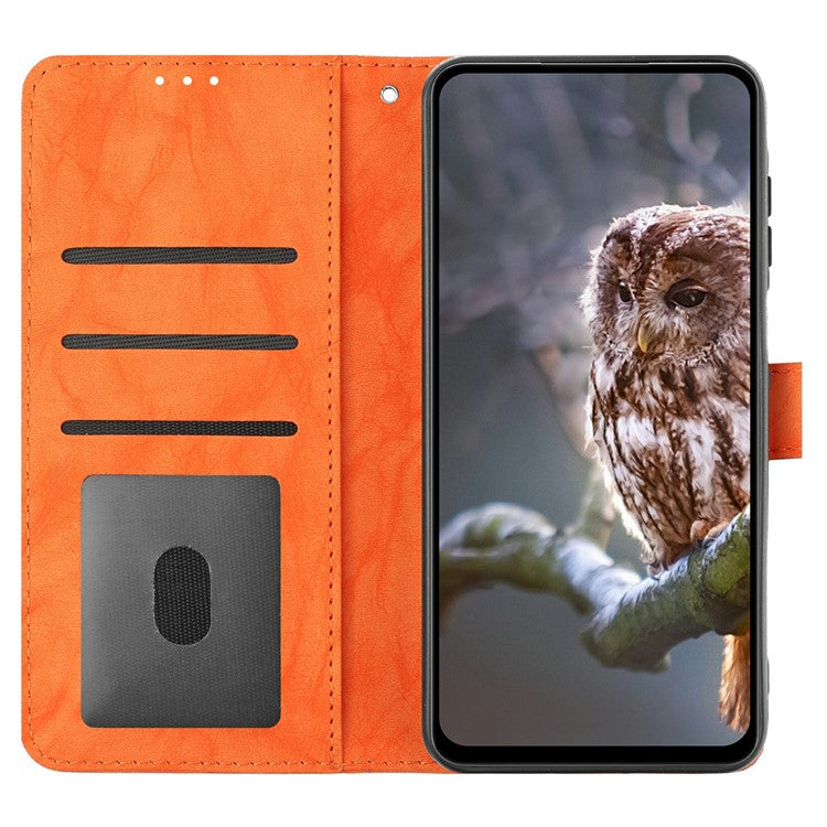 För iPhone 15 Fodral Owl Imprinted PU Läder Plånbok Telefonskydd med handledsrem