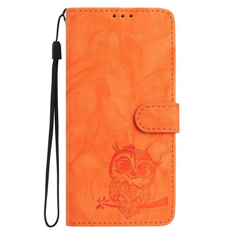 För iPhone 16 Plus Fodral Owl Imprinted PU Läder Plånbok Telefonskydd med handled