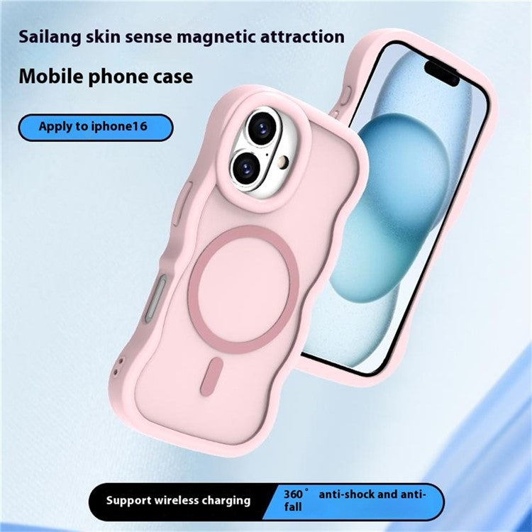 För iPhone 16 Plus-fodral Kompatibel med MagSafe TPU + PC-telefon bakstycke Skin Touch Wave