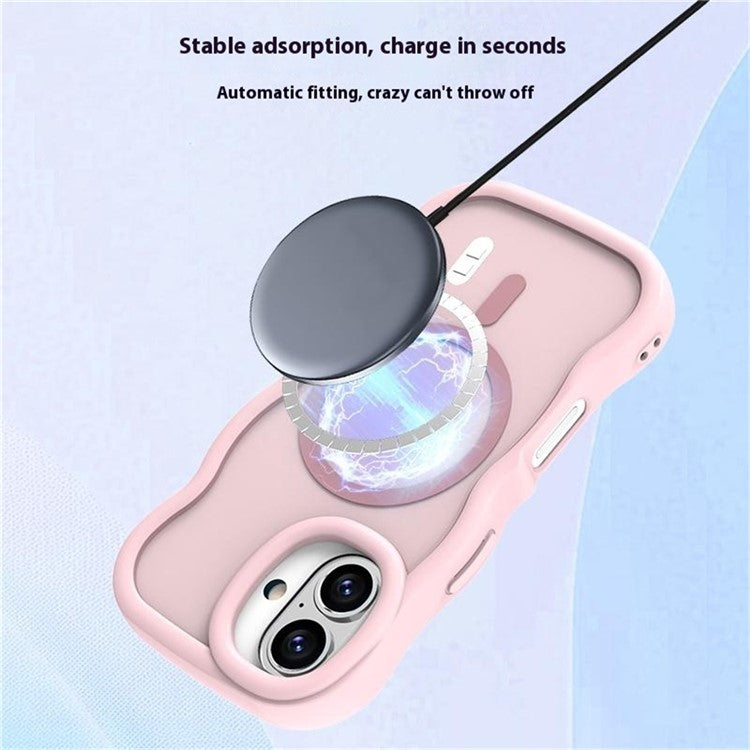 För iPhone 16 Plus-fodral Kompatibel med MagSafe TPU + PC-telefon bakstycke Skin Touch Wave