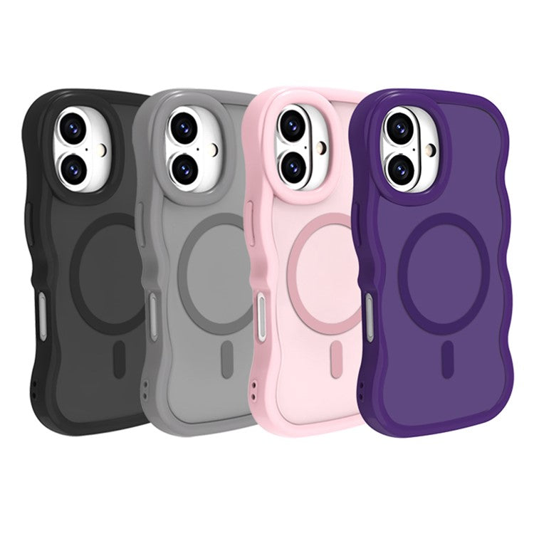 För iPhone 16 Plus-fodral Kompatibel med MagSafe TPU + PC-telefon bakstycke Skin Touch Wave