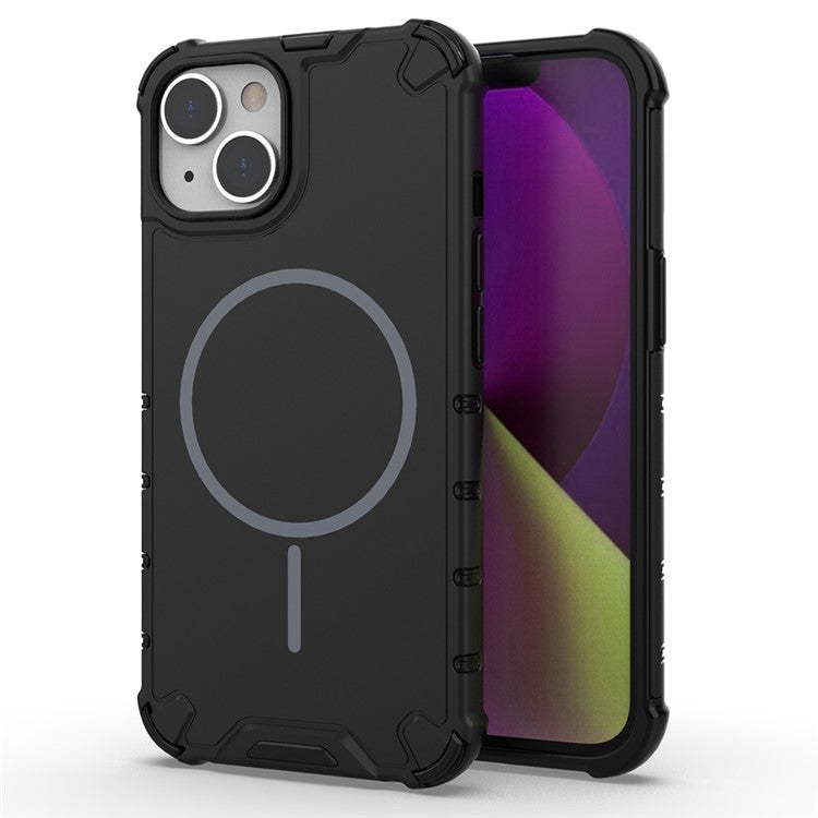För iPhone 14 Magnetfodral Korrugerad textur Värmeavledning Stötsäker TPU + PC-telefon bakstycke