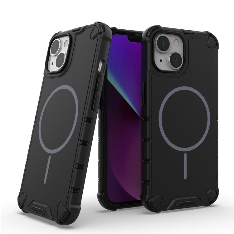 För iPhone 14 Magnetfodral Korrugerad textur Värmeavledning Stötsäker TPU + PC-telefon bakstycke