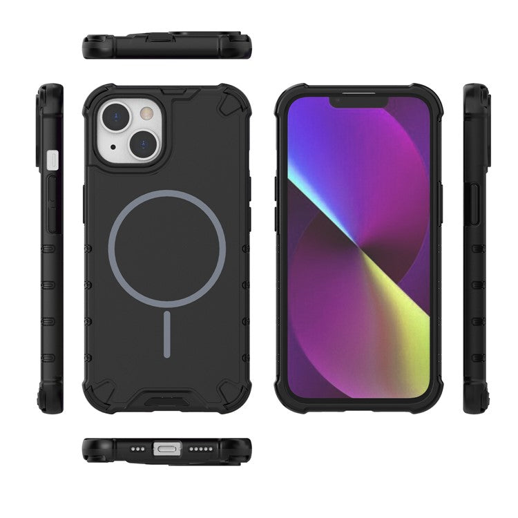 För iPhone 14 Magnetfodral Korrugerad textur Värmeavledning Stötsäker TPU + PC-telefon bakstycke