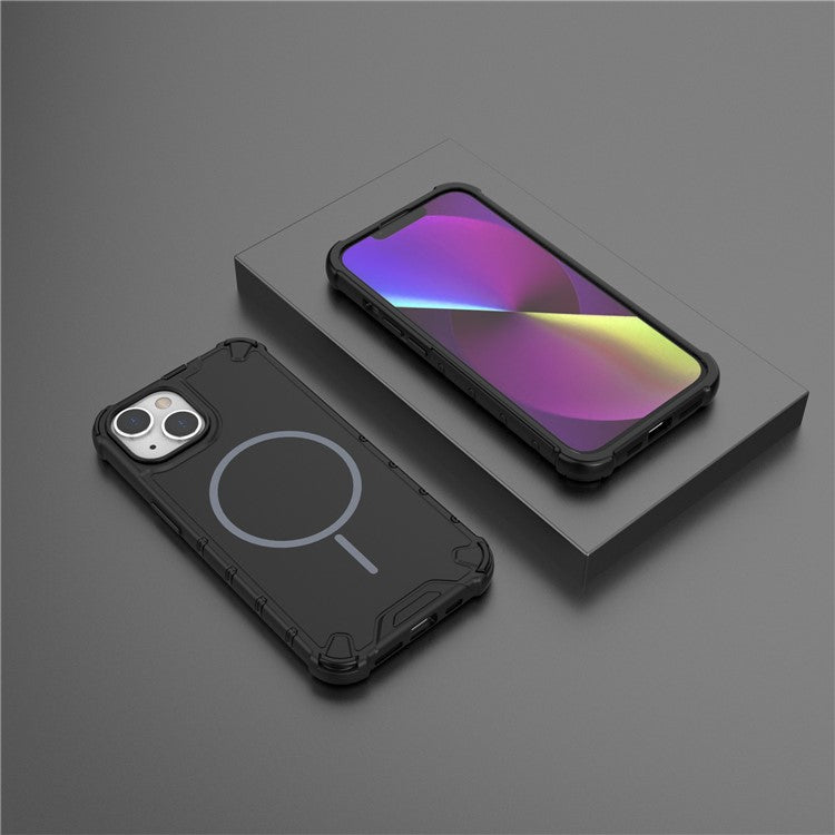 För iPhone 14 Magnetfodral Korrugerad textur Värmeavledning Stötsäker TPU + PC-telefon bakstycke