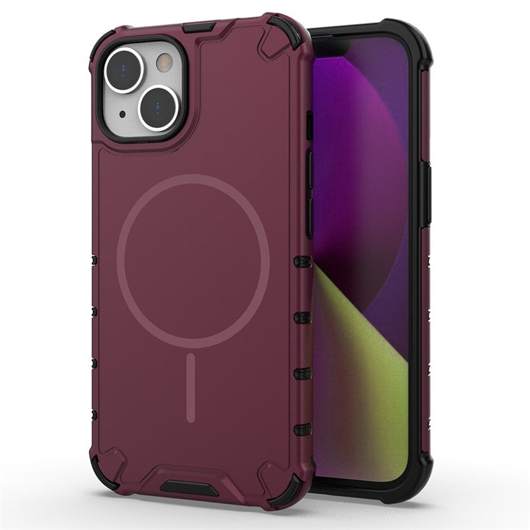 För iPhone 14 Magnetfodral Korrugerad textur Värmeavledning Stötsäker TPU + PC-telefon bakstycke