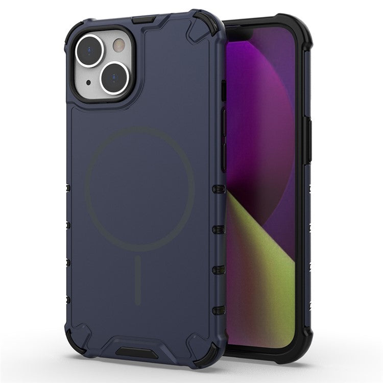För iPhone 14 Magnetfodral Korrugerad textur Värmeavledning Stötsäker TPU + PC-telefon bakstycke