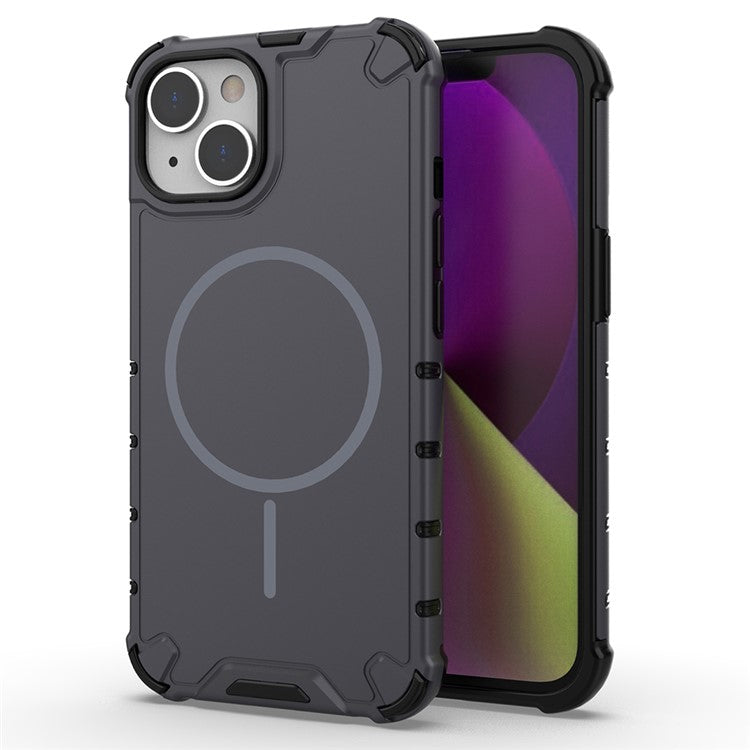 För iPhone 14 Magnetfodral Korrugerad textur Värmeavledning Stötsäker TPU + PC-telefon bakstycke