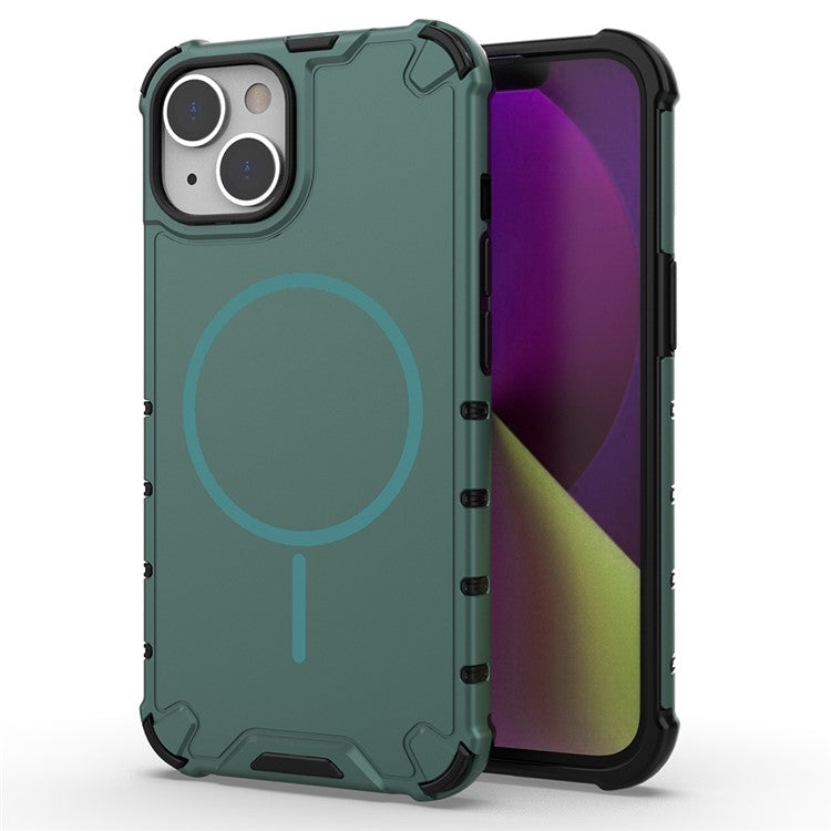 För iPhone 14 Magnetfodral Korrugerad textur Värmeavledning Stötsäker TPU + PC-telefon bakstycke