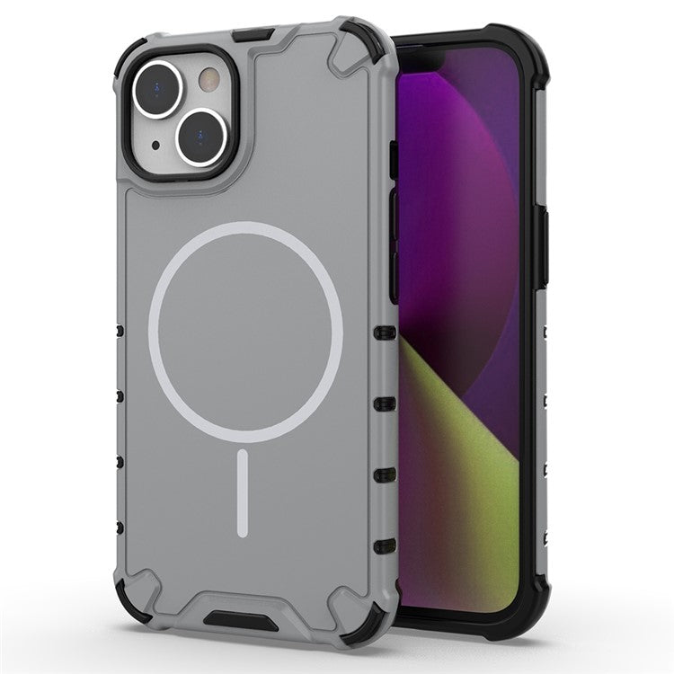 För iPhone 14 Magnetfodral Korrugerad textur Värmeavledning Stötsäker TPU + PC-telefon bakstycke