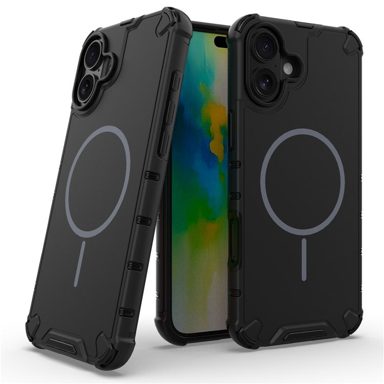 För iPhone 16 Magnetfodral Korrugerad textur Värmeavledning Stötsäker TPU + PC-telefon bakstycke