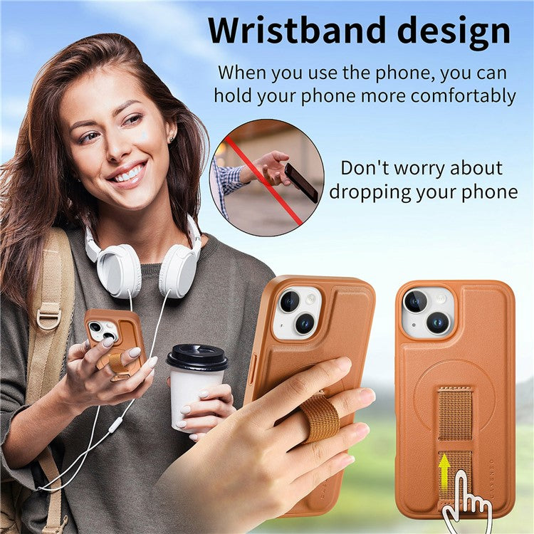 CASENEO For iPhone 14 Magnetic Case RFID Blocking Wallet Detachable Leather Phone Cover with Wristband