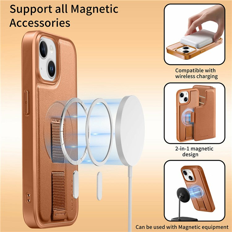 CASENEO For iPhone 14 Magnetic Case RFID Blocking Wallet Detachable Leather Phone Cover with Wristband