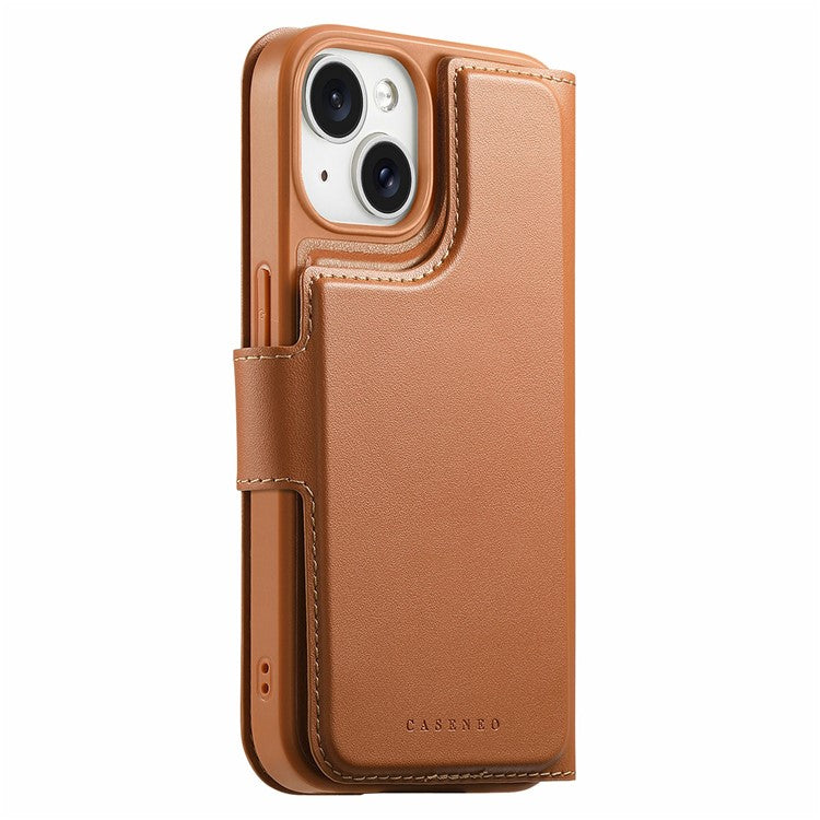 CASENEO For iPhone 14 Magnetic Case RFID Blocking Wallet Detachable Leather Phone Cover with Wristband