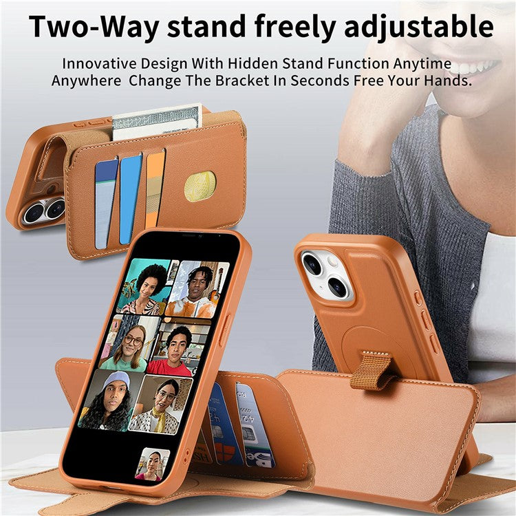 CASENEO For iPhone 14 Magnetic Case RFID Blocking Wallet Detachable Leather Phone Cover with Wristband