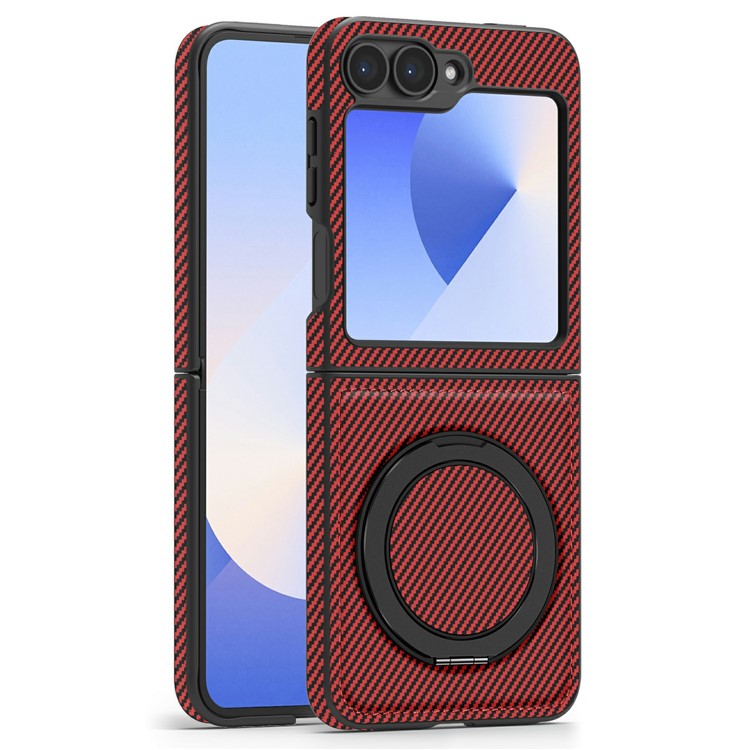 För Samsung Galaxy Z Flip6 5G Magnetfodral Kolfiber Texture PU+TPU Kickstand Telefonskydd