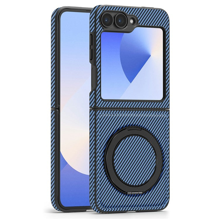 För Samsung Galaxy Z Flip6 5G Magnetfodral Kolfiber Texture PU+TPU Kickstand Telefonskydd