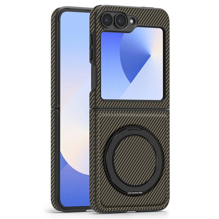För Samsung Galaxy Z Flip6 5G Magnetfodral Kolfiber Texture PU+TPU Kickstand Telefonskydd