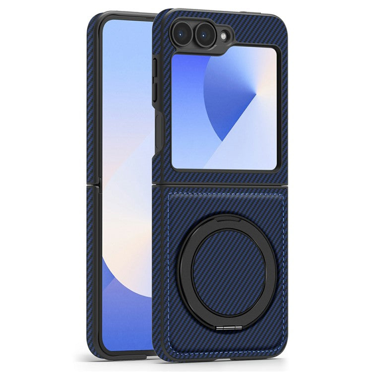 För Samsung Galaxy Z Flip6 5G Magnetfodral Kolfiber Texture PU+TPU Kickstand Telefonskydd