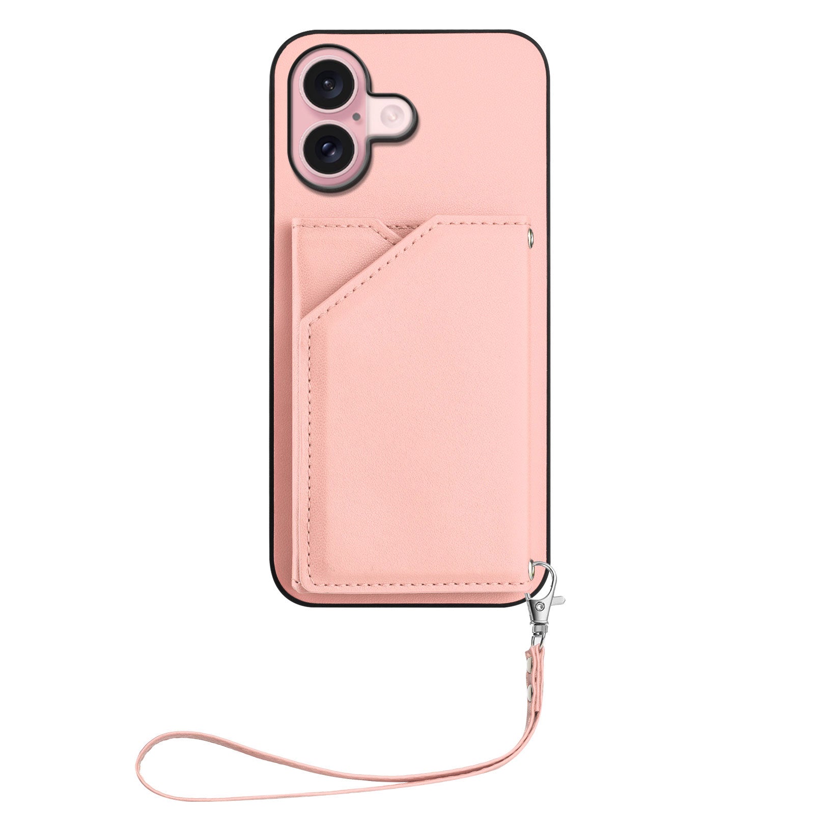 För iPhone 16 Fodral Korthållare Kickstand Skin-Touch telefonskal med handledsrem