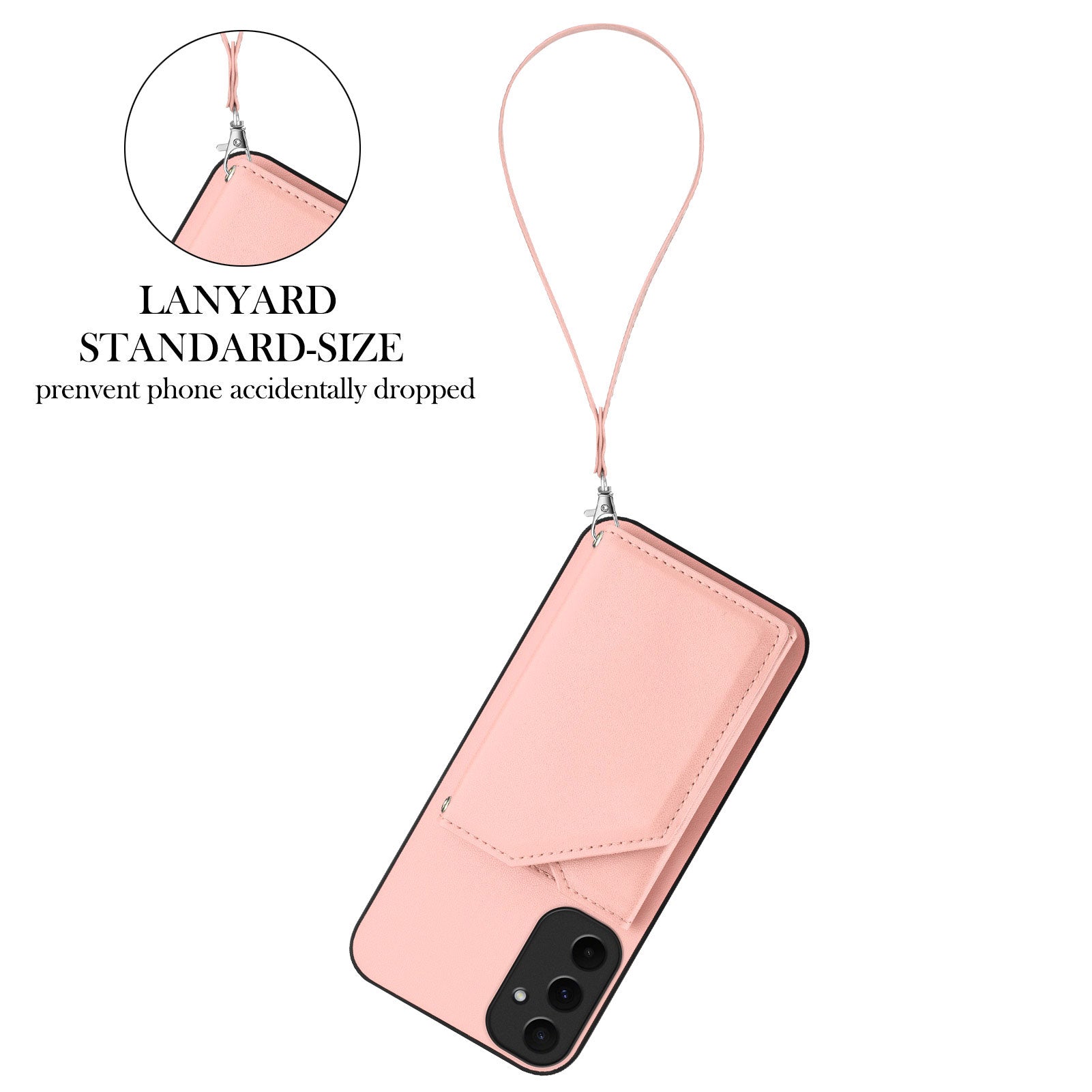 For Samsung Galaxy A55 5G Case Card Holder Kickstand Skin-Touch Phone Cover with Wrist Strap