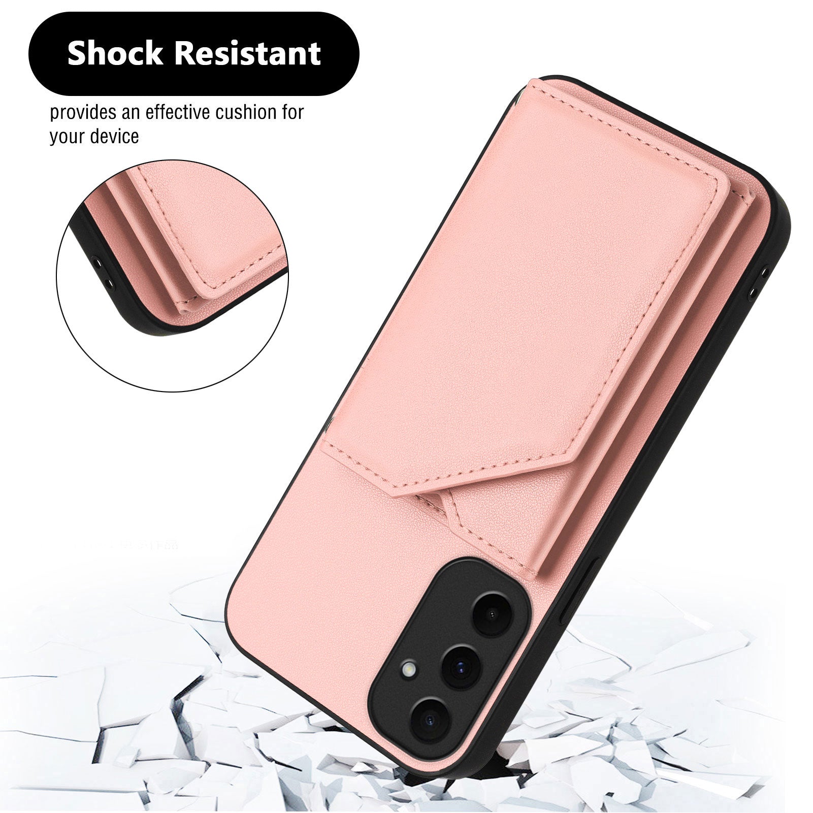 For Samsung Galaxy A55 5G Case Card Holder Kickstand Skin-Touch Phone Cover with Wrist Strap