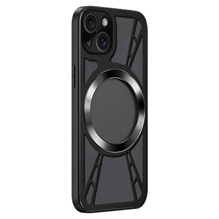 For iPhone 13 Magnetic Case Hollow Heat Dissipation PC + Silicone Phone Cove