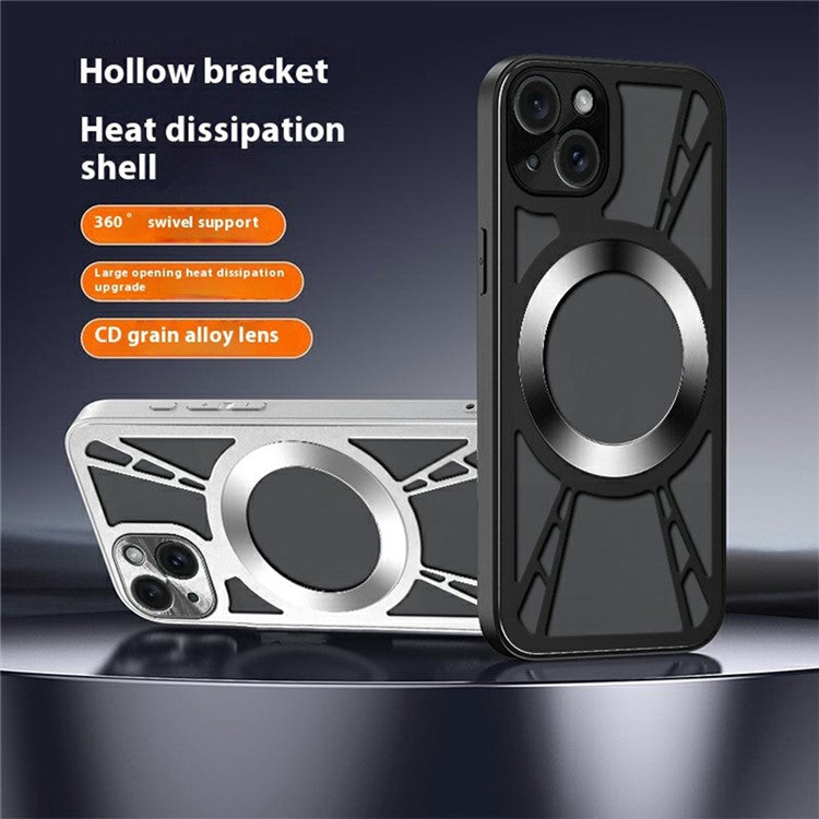 For iPhone 13 Magnetic Case Hollow Heat Dissipation PC + Silicone Phone Cove