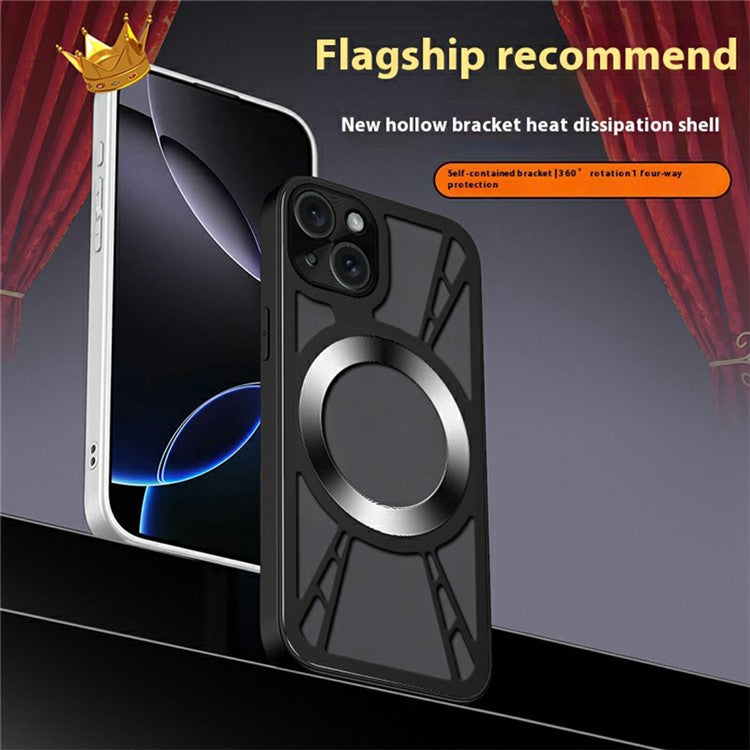 For iPhone 13 Magnetic Case Hollow Heat Dissipation PC + Silicone Phone Cove