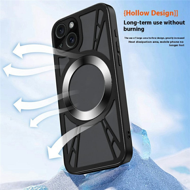 For iPhone 13 Magnetic Case Hollow Heat Dissipation PC + Silicone Phone Cove