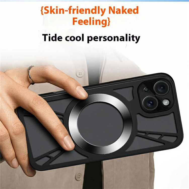 For iPhone 13 Magnetic Case Hollow Heat Dissipation PC + Silicone Phone Cove