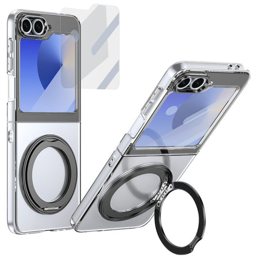För Samsung Galaxy Z Flip6 5G Fodral Magnetisk Kickstand Klart PC-telefonfodral med HD-skärmfilm