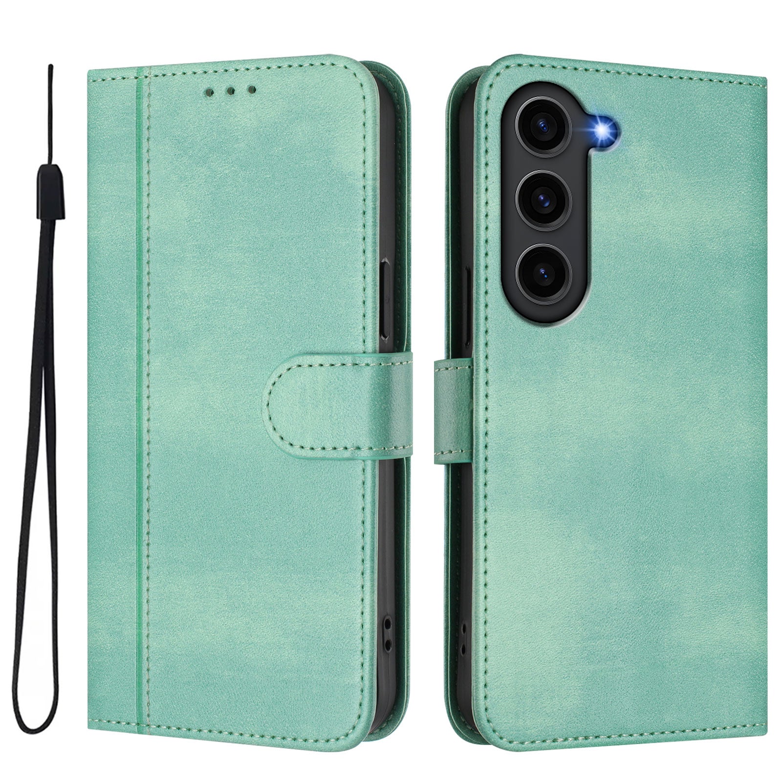 For Samsung Galaxy S23 Cases Wallet Stand Retro Texture Leather Phone Cover with Lanyard