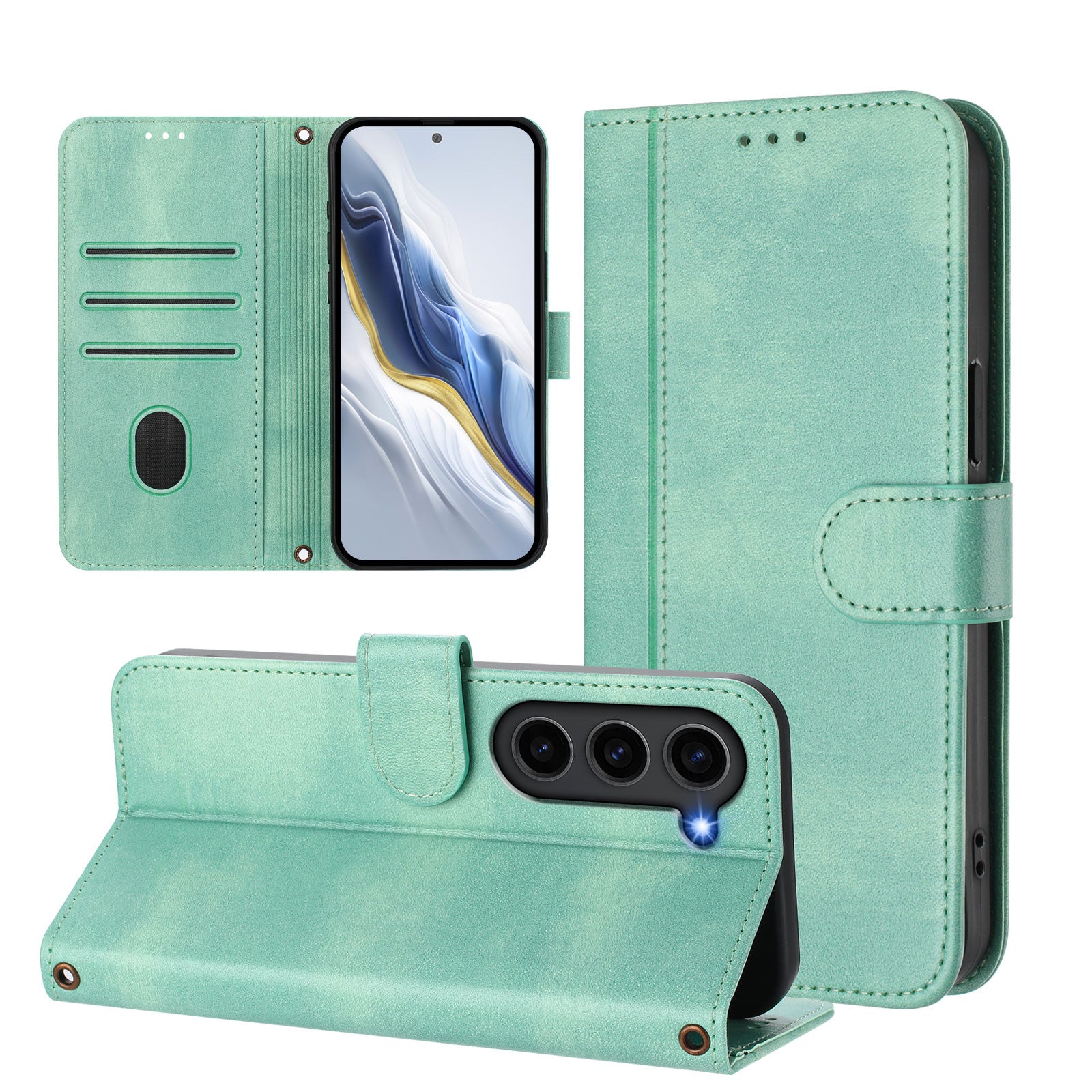 For Samsung Galaxy S23 Cases Wallet Stand Retro Texture Leather Phone Cover with Lanyard