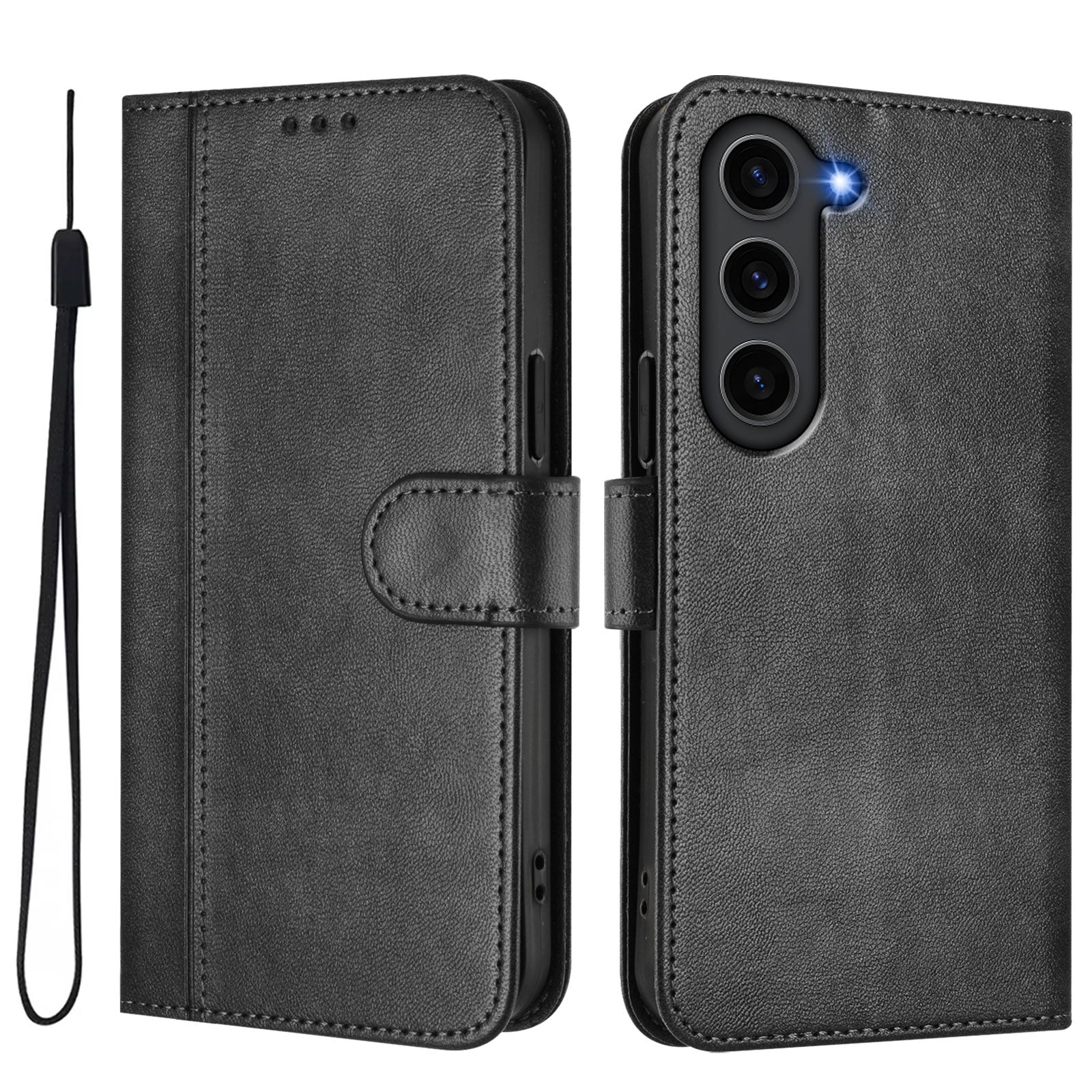 For Samsung Galaxy S23 Cases Wallet Stand Retro Texture Leather Phone Cover with Lanyard