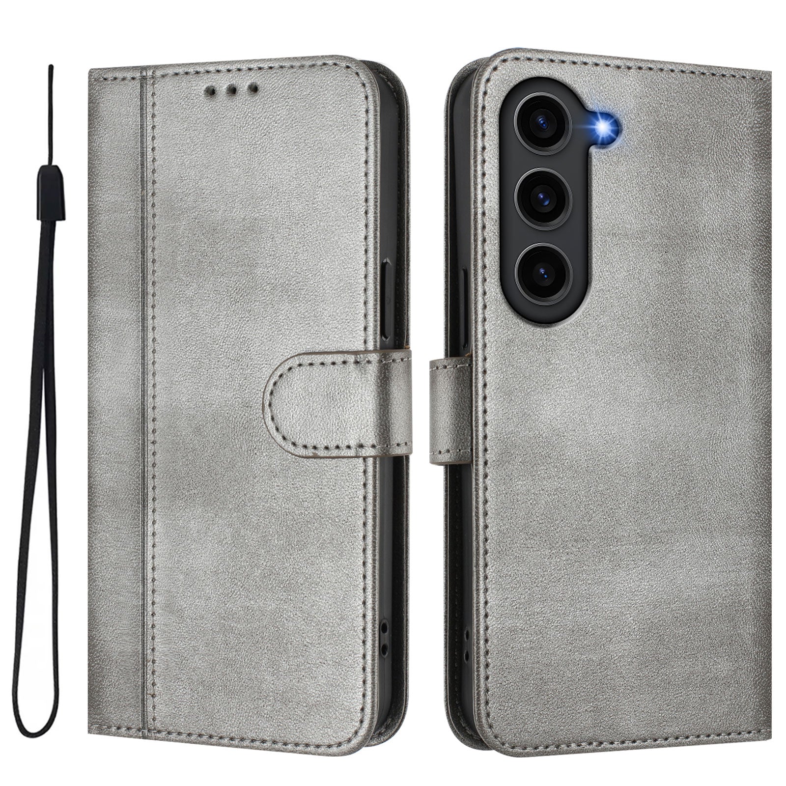 For Samsung Galaxy S23 Cases Wallet Stand Retro Texture Leather Phone Cover with Lanyard