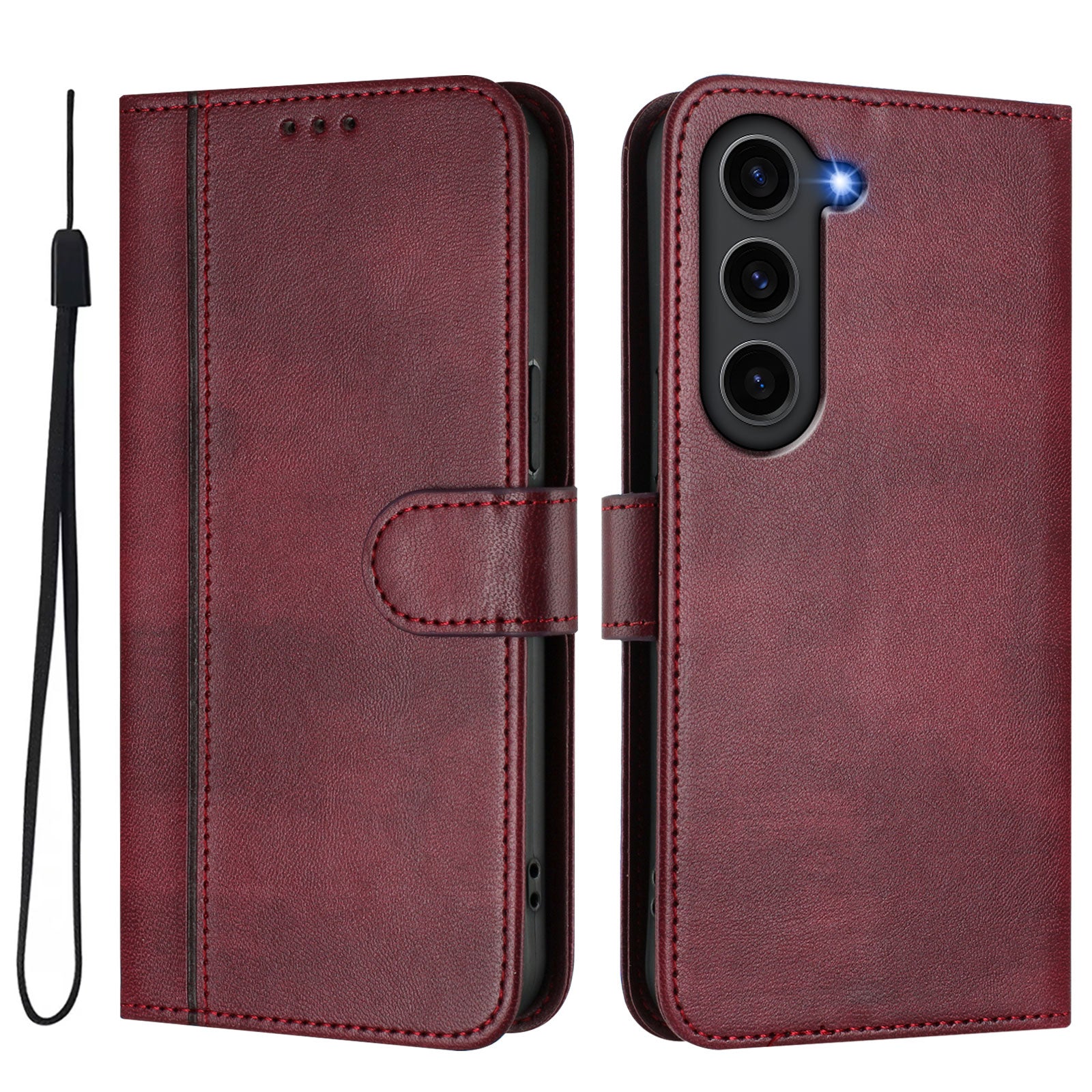 For Samsung Galaxy S23 Cases Wallet Stand Retro Texture Leather Phone Cover with Lanyard