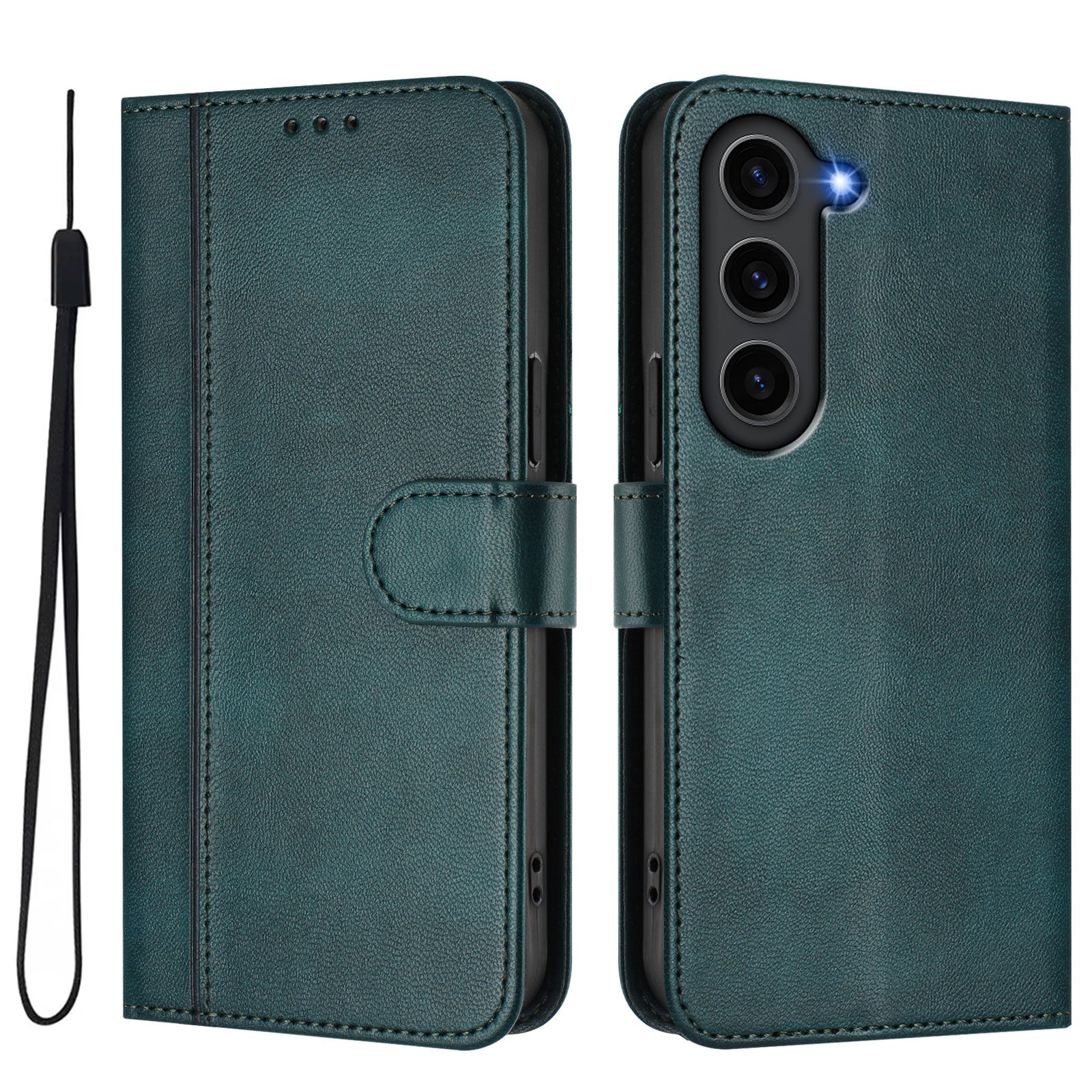 For Samsung Galaxy S23 Cases Wallet Stand Retro Texture Leather Phone Cover with Lanyard
