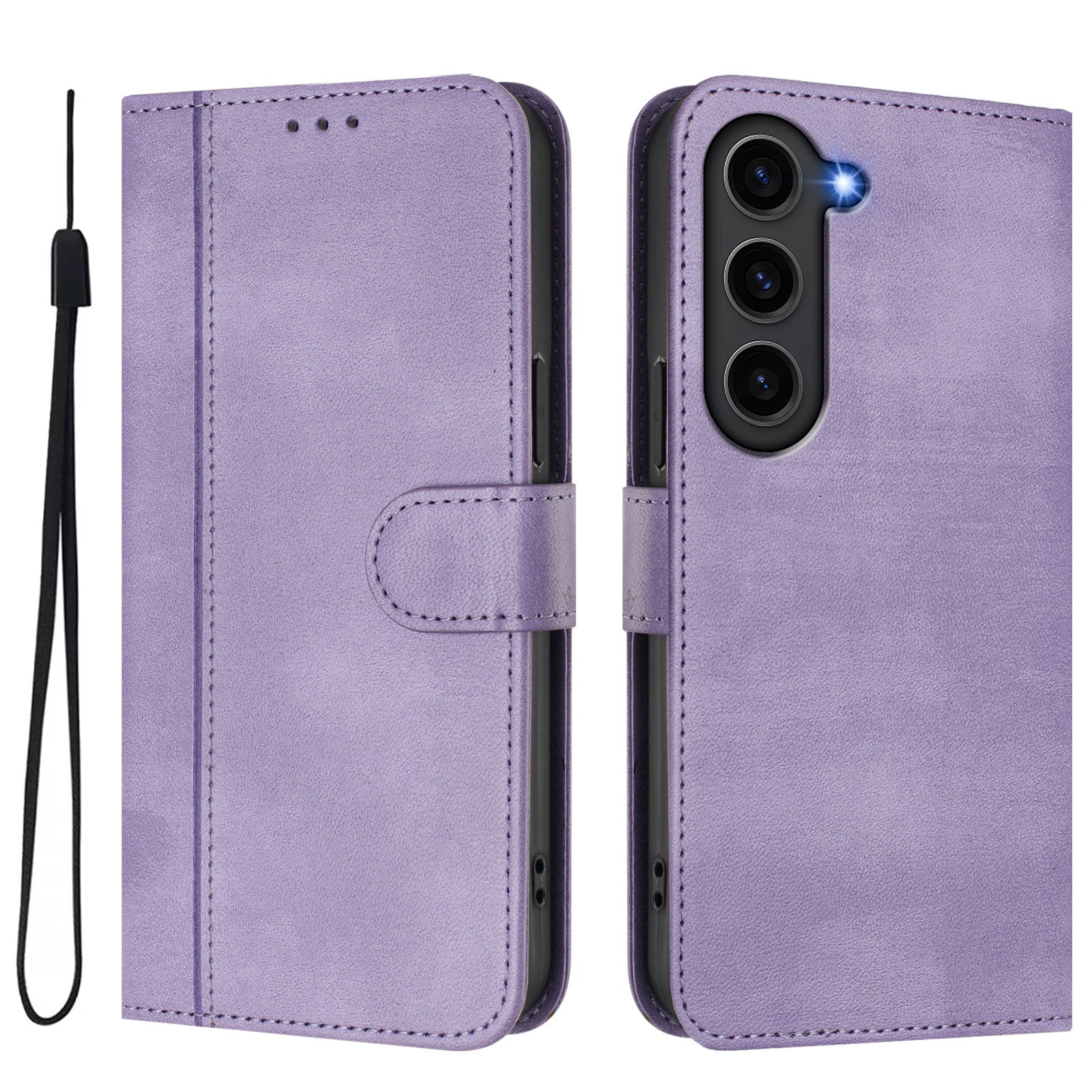 For Samsung Galaxy S23 Cases Wallet Stand Retro Texture Leather Phone Cover with Lanyard