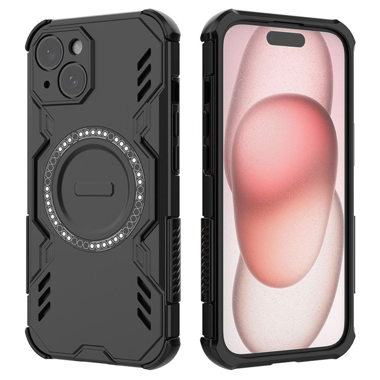 För iPhone 14 Magnetfodral Butterfly Armor Hollow Värmeavledning PC + TPU telefonskal