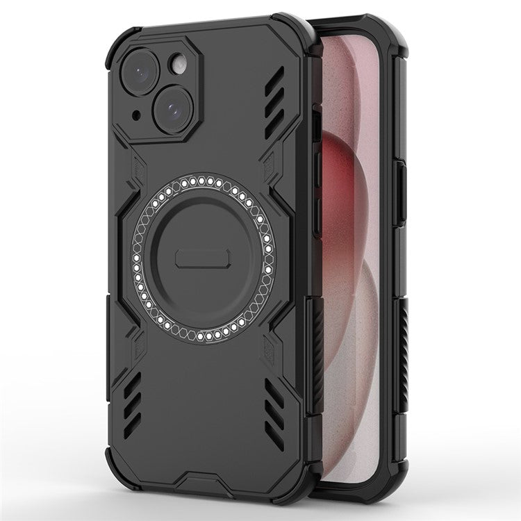 För iPhone 14 Magnetfodral Butterfly Armor Hollow Värmeavledning PC + TPU telefonskal